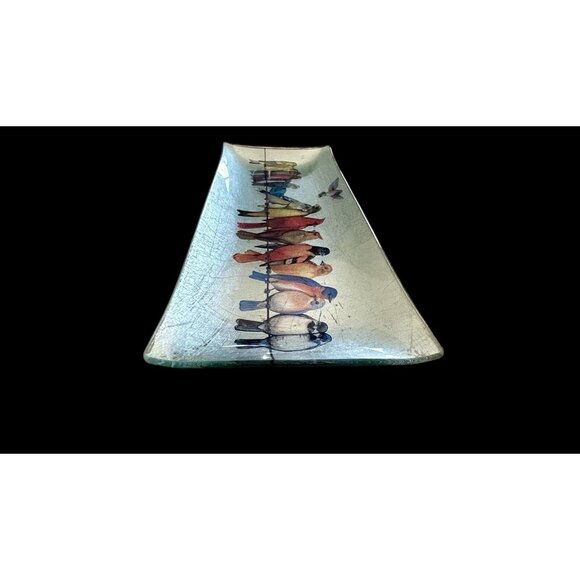 Vintage Birds of a Feather Metallic Back Painted Glass 18" Rectangle Server - Picture 3 of 7